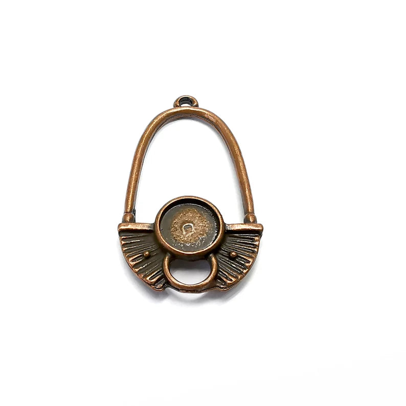 2 Dangle Charms Blanks Round , Resin Bezel Bases, Mosaic Mountings, Dry flower Frame, Polymer Clay base, Antique Copper Plated (8mm) G34846