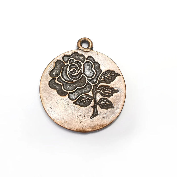 Rose , Flower Round Charms, Antique Copper Plated (40x33mm) G34849