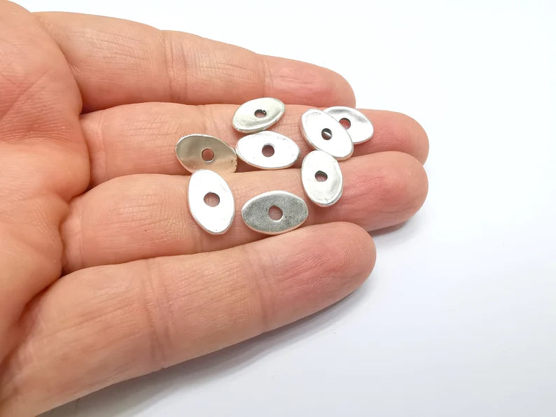 5 Organic Textured Perforated Connector, Oval Jewelry Parts, Silver Bracelet Component, Antique Silver Plated Metal Findings (14x9mm) G34435