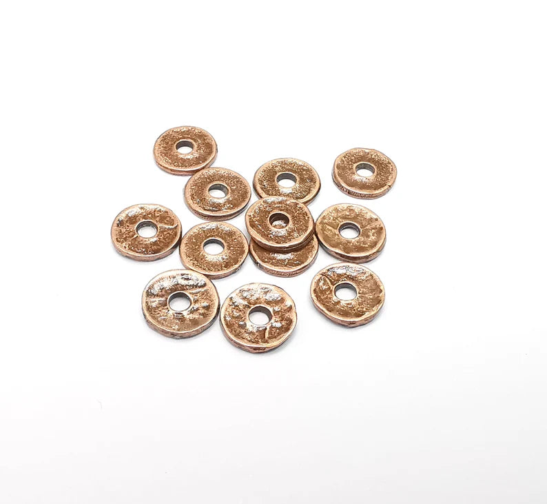 10 Wheel Bead, Perforated Disc, Perforated Connector, Round Jewelry Parts, Bracelet Component, Antique Copper Plated Metal Finding (9mm) G35041
