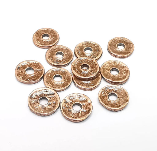 10 Wheel Bead, Perforated Disc, Perforated Connector, Round Jewelry Parts, Bracelet Component, Antique Copper Plated Metal Finding (9mm) G35041
