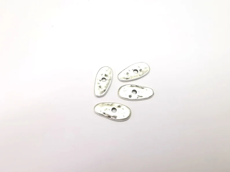 5 Organic Textured Perforated Connector, Oval Jewelry Parts, Silver Bracelet Component, Antique Silver Plated Metal Findings (24x11mm) G35044