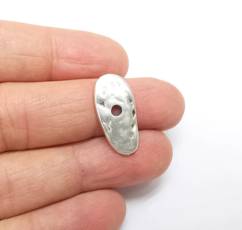 5 Organic Textured Perforated Connector, Oval Jewelry Parts, Silver Bracelet Component, Antique Silver Plated Metal Findings (24x11mm) G35044