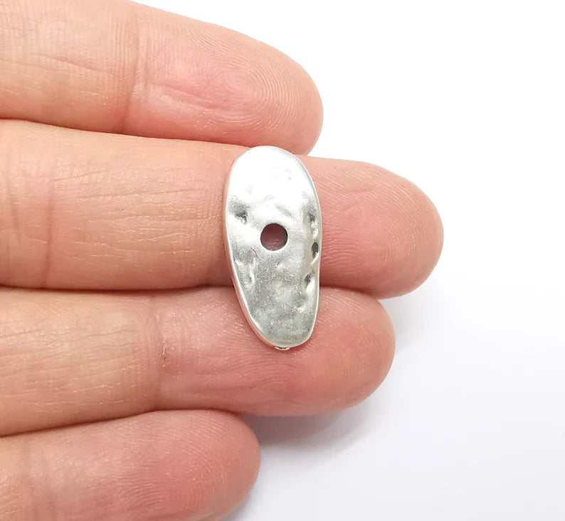 5 Organic Textured Perforated Connector, Oval Jewelry Parts, Silver Bracelet Component, Antique Silver Plated Metal Findings (24x11mm) G35044