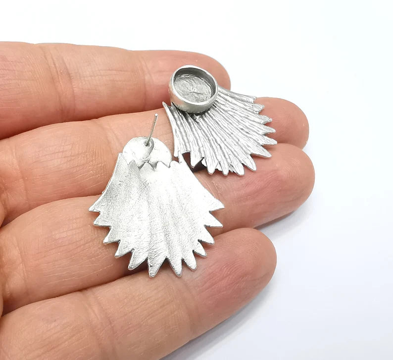 Silver Earring Base, Earring Blank, Ear Settings Bezel, Resin Blank, Cabochon Mountings, Antique Silver Plated Brass (10mm blanks) G35045