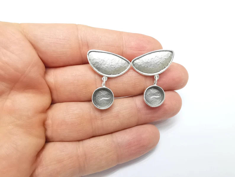 Silver Earring Base, Earring Blank, Ear Settings Bezel, Resin Blank, Cabochon Mountings, Antique Silver Plated Brass (10mm blanks) G35048