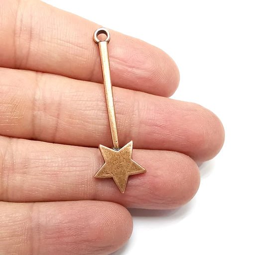 2 Copper Star Charms, Stick Ward Charms, Ethnic Earring Charms, Copper Rustic Pendant, Necklace Parts, Antique Copper Plated 46x14mm G24478