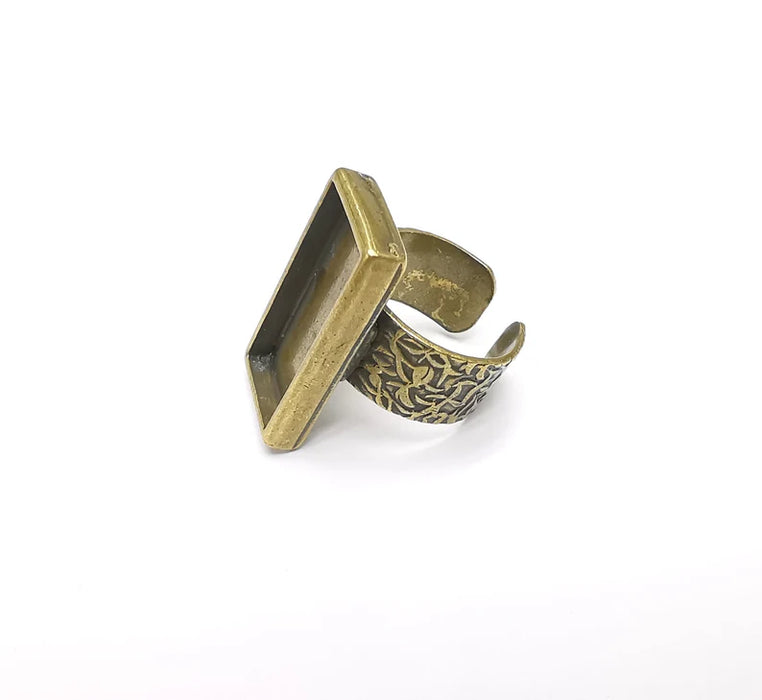 Bronze Ring Setting, Cabochon Blank, Resin Bezel, Round Ring Mounting, Epoxy Frame Base, Adjustable Antique Bronze Plated 24x12mm G35051