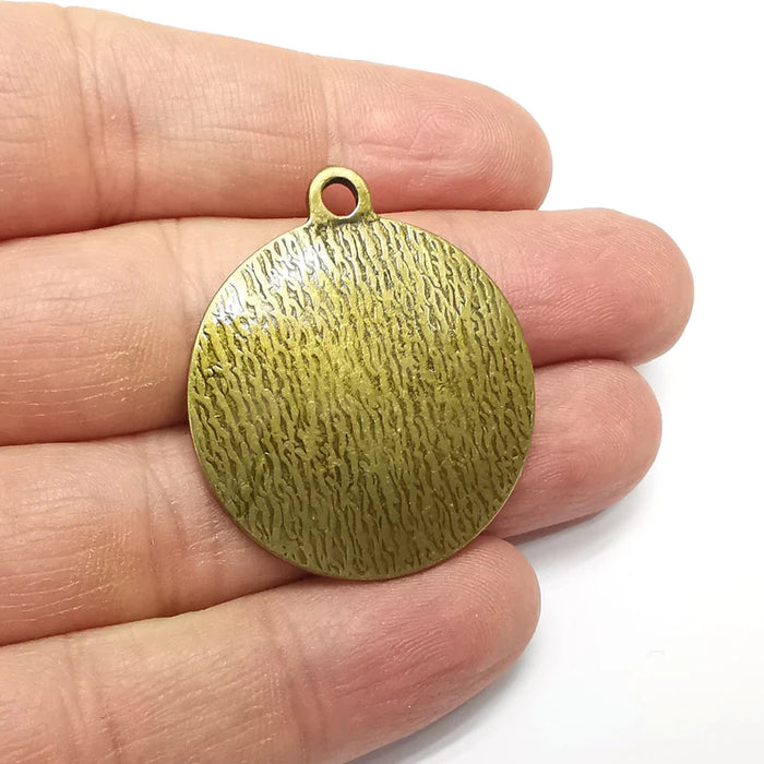 Brushed Pendant, Dome Round Pendant, Medallion, Antique Bronze Plated Metal (39x34mm) G35052