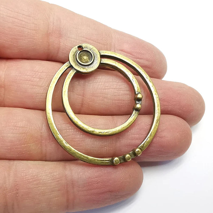 Circles Round Charm Blank Base Antique Bronze Plated 44x40mm (Blank Size 5mm) G34850