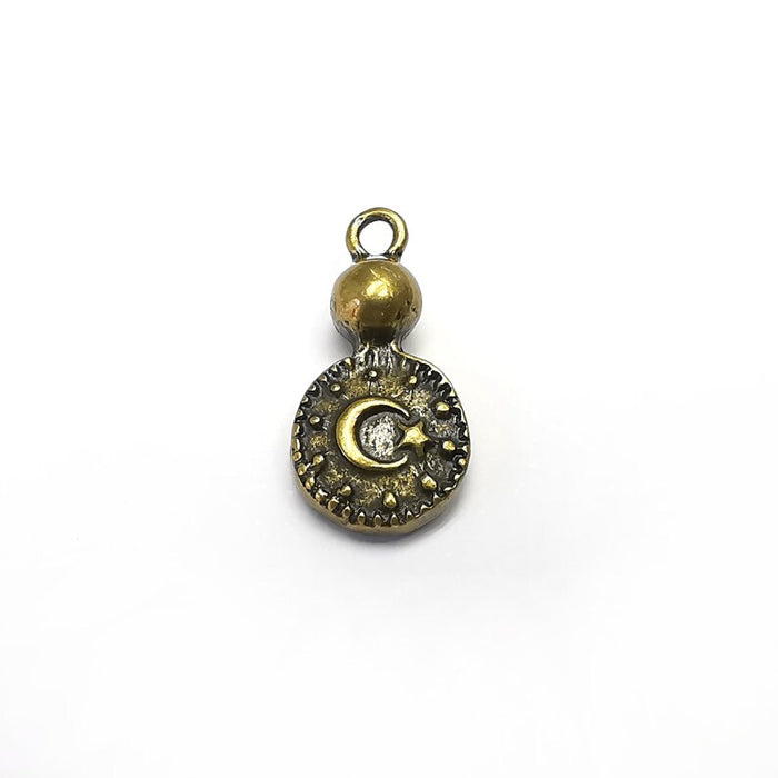 2 Moon and Star Charms, Dangle Charms, Crescent and Star charms, Antique Bronze Plated (23x11mm) G34854
