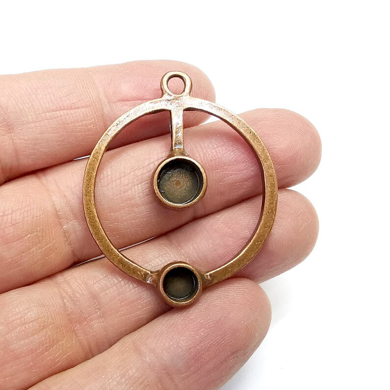 Round Charm Bezel, Resin Blank, inlay Mounting, Mosaic Pendant Frame, Cabochon Base Setting,Antique Copper Plated (8 and 6mm) G34856