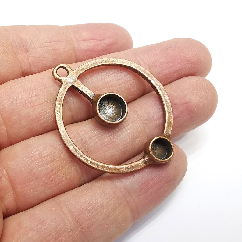 Round Charm Bezel, Resin Blank, inlay Mounting, Mosaic Pendant Frame, Cabochon Base Setting,Antique Copper Plated (8 and 6mm) G34856