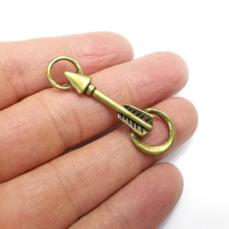 2 Arrow Charms, Dangle Charms Antique Bronze Plated (47x15mm) G34857