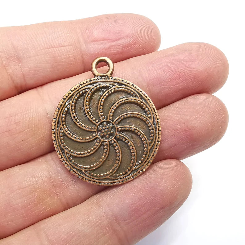 Antique Copper Round Charms, Antique Copper Plated (37x31mm) G34859
