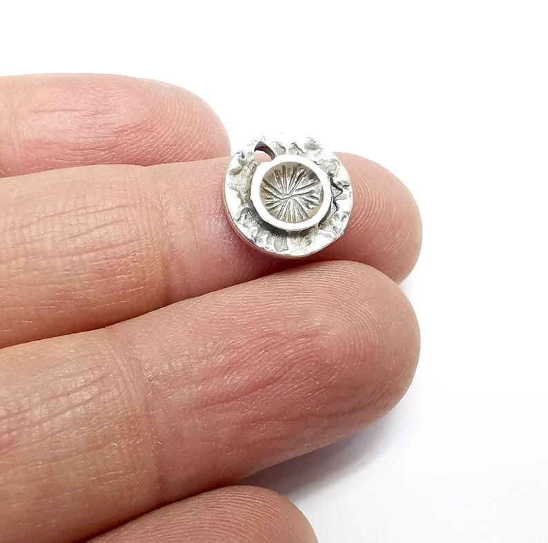 5 Round Charms Blanks, Resin Bezel Bases, Mosaic Mountings, Dry flower Frame, Polymer Clay base, Antique Silver Plated 13mm (5mm) G34860