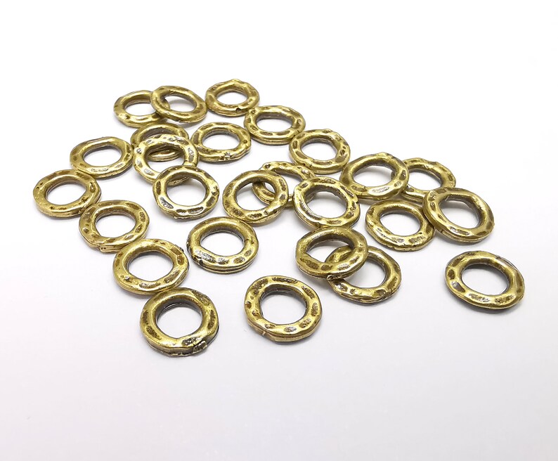 10 Hammered Rondelle Beads, Bronze Beads, Bracelet Beads, Wide Hole Beads, Necklace Beads, Antique Bronze Plated Metal 7mm G35057