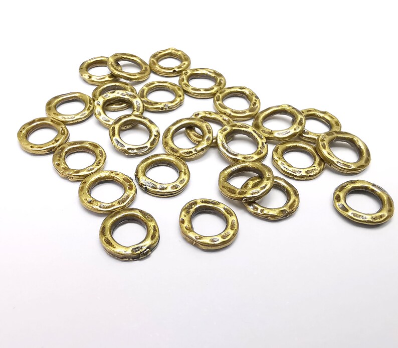 10 Hammered Rondelle Beads, Bronze Beads, Bracelet Beads, Wide Hole Beads, Necklace Beads, Antique Bronze Plated Metal 7mm G35057