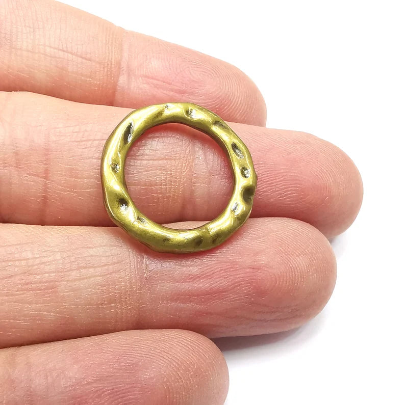 5 Organic Round Circle Connector, Jewelry Parts, Hammered Bracelet Component, Antique Bronze Finding, Antique Bronze Plated (21mm) G35064