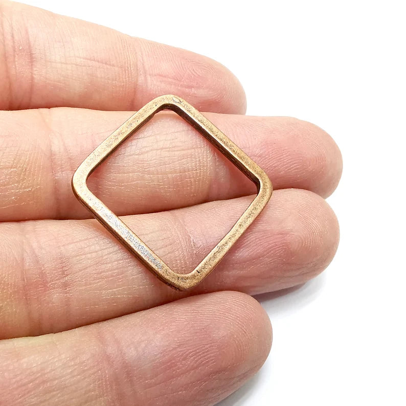 4 Square Frame, Connector , Charms Jewelry Parts, Bracelet Component, Antique Copper Plated Metal Finding (26mm) G35067