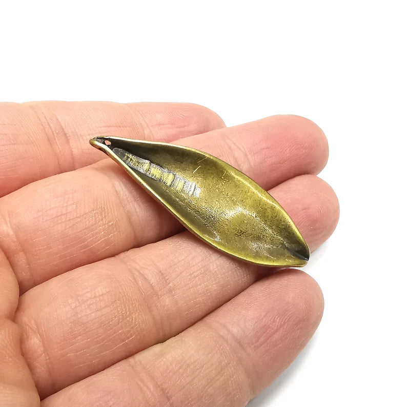 Leaf Charms, Bronze Floral Charms, Earring Charms, Bronze Pendant, Necklace Pendant, Antique Bronze Plated Metal 51x18mm G35068