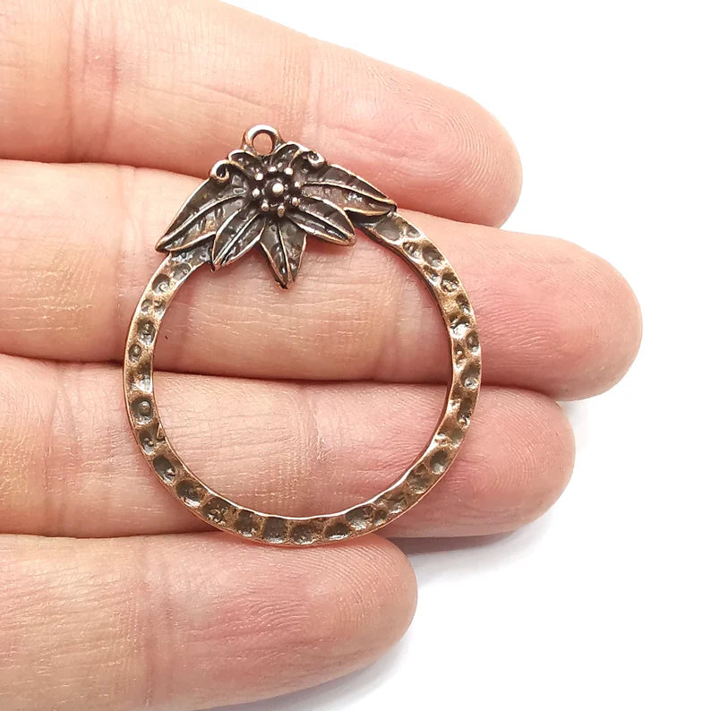 Fruit Charms, Tropical Charms, Ethnic Earring Charms, Copper Rustic Pendant, Necklace Parts, Antique Copper Plated 41x35mm G35069