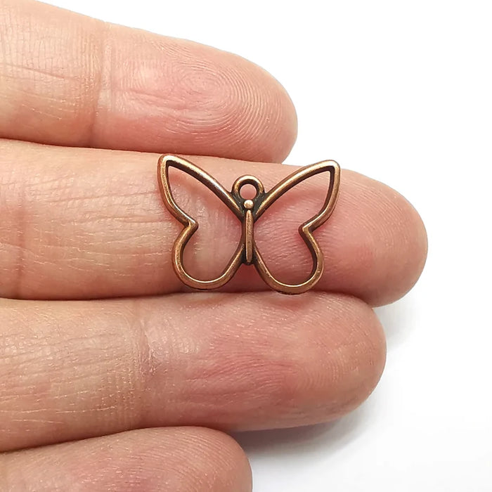 5 Butterfly Wing Charms, Animals Charms, Ethnic Earring Charms, Copper Rustic Pendant, Necklace Parts, Antique Copper Plated 21x15mm G35071