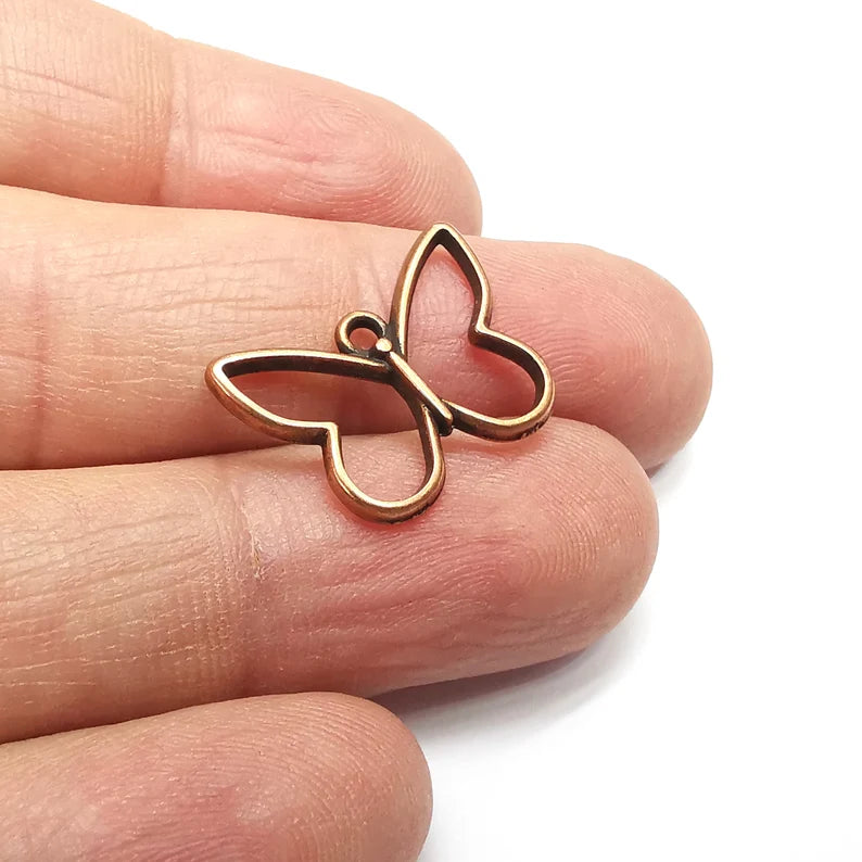 5 Butterfly Wing Charms, Animals Charms, Ethnic Earring Charms, Copper Rustic Pendant, Necklace Parts, Antique Copper Plated 21x15mm G35071