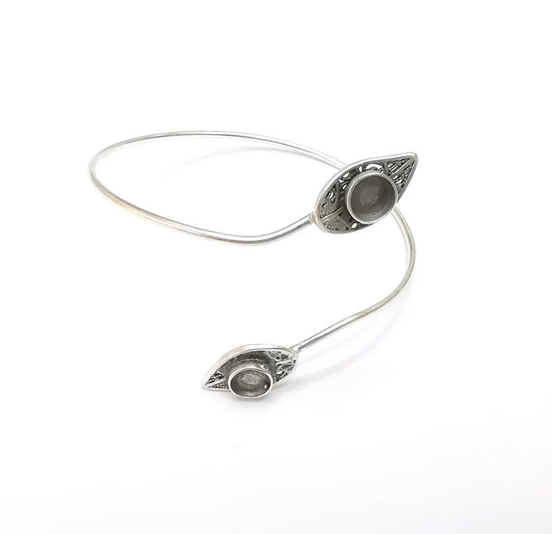 Leaf Bracelet Bezel, Cuff Resin Blank, Wristband Cabochon Base, Cabochon Mountings, Adjustable Antique Silver Plated Brass (6mm) G34862
