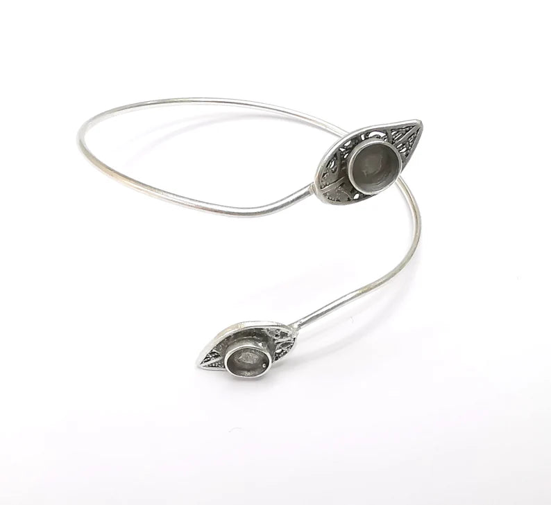 Leaf Bracelet Bezel, Cuff Resin Blank, Wristband Cabochon Base, Cabochon Mountings, Adjustable Antique Silver Plated Brass (6mm) G34862