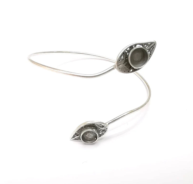 Leaf Bracelet Bezel, Cuff Resin Blank, Wristband Cabochon Base, Cabochon Mountings, Adjustable Antique Silver Plated Brass (6mm) G34862