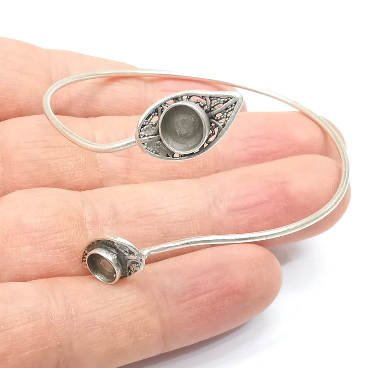 Leaf Bracelet Bezel, Cuff Resin Blank, Wristband Cabochon Base, Cabochon Mountings, Adjustable Antique Silver Plated Brass (6mm) G34862