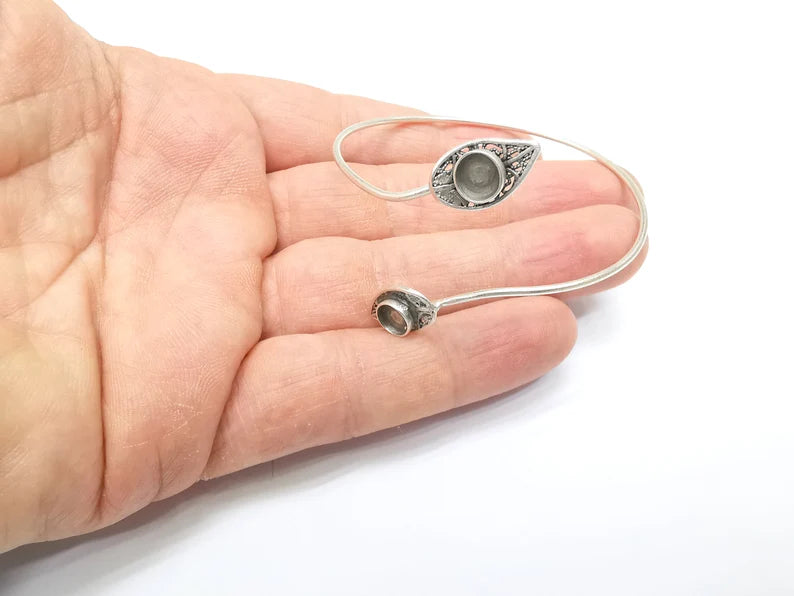Leaf Bracelet Bezel, Cuff Resin Blank, Wristband Cabochon Base, Cabochon Mountings, Adjustable Antique Silver Plated Brass (6mm) G34862