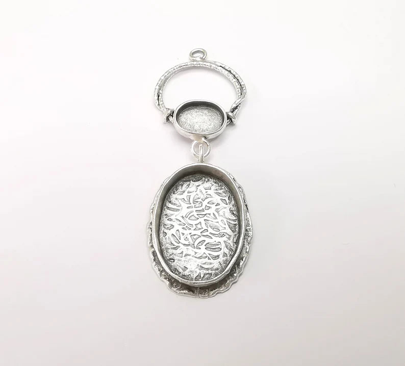 Silver Pendant Blank, Cabochon Bezel, Earring Base, inlay Mountings, Resin Necklace Antique Silver Plated Brass ( 24x17 and 11x8mm) G34865