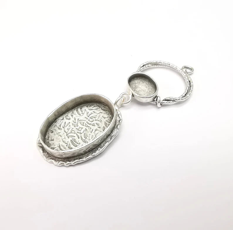 Silver Pendant Blank, Cabochon Bezel, Earring Base, inlay Mountings, Resin Necklace Antique Silver Plated Brass ( 24x17 and 11x8mm) G34865