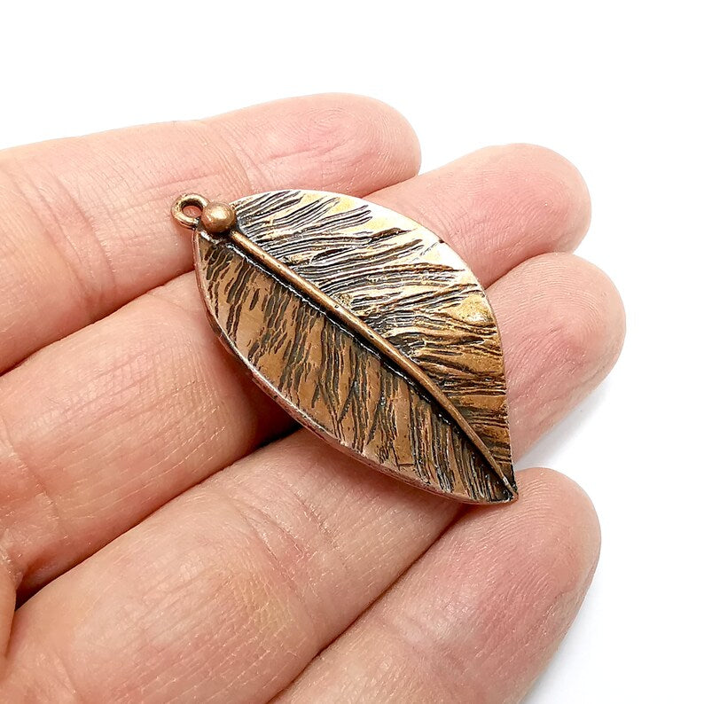 Leaf Charms, Long Leaf, Veined Leaf, Nature, Dewdrop Antique Copper Plated (48x28mm) G34876