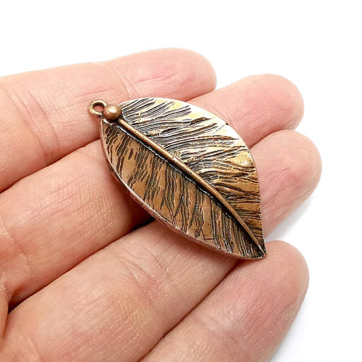Leaf Charms, Long Leaf, Veined Leaf, Nature, Dewdrop Antique Copper Plated (48x28mm) G34876