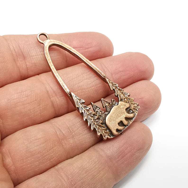 Polar Bear Charms, Pine Tree Forest, Wild Life, Antique Copper Plated Charms (54x24mm) G34879