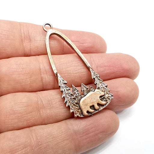 Polar Bear Charms, Pine Tree Forest, Wild Life, Antique Copper Plated Charms (54x24mm) G34879