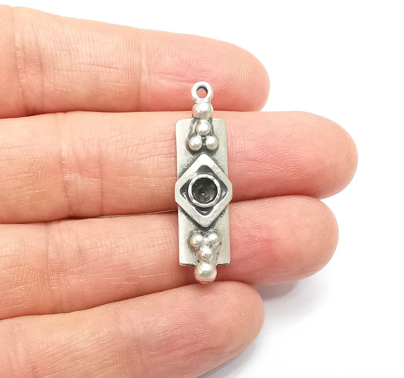 2 Silver Boho Charms, Love Charms, Dangle Earring Charms, Silver Pendant, Necklace Parts, Antique Silver Plated 36x10mm G35077