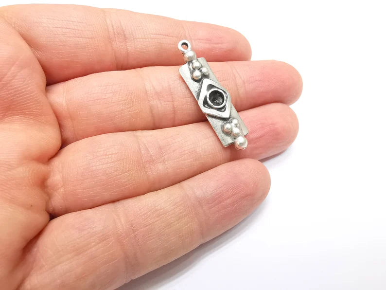 2 Silver Boho Charms, Love Charms, Dangle Earring Charms, Silver Pendant, Necklace Parts, Antique Silver Plated 36x10mm G35077