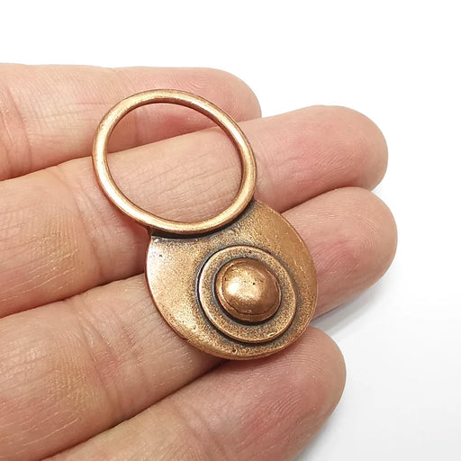 Circle Charms, Disc Round Charms, Ethnic Earring Charms, Copper Rustic Pendant, Necklace Parts, Antique Copper Plated 44x25mm G35081