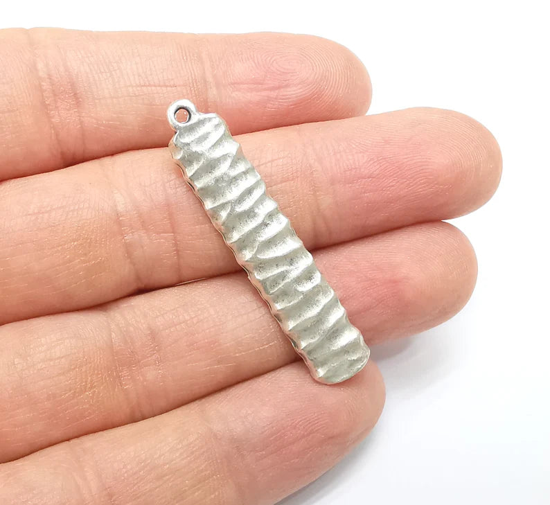 2 Dangle Charms, Boho Charms, Stalactite Charms, Earring Charms, Silver Pendant, Necklace Parts, Antique Silver Plated 45x9mm G35085