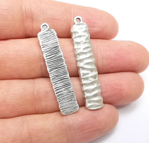 2 Dangle Charms, Boho Charms, Stalactite Charms, Earring Charms, Silver Pendant, Necklace Parts, Antique Silver Plated 45x9mm G35085