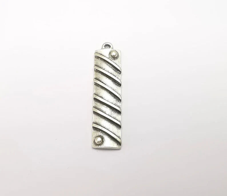 2 Silver Dangle Charms, Boho Charms, Stalactite Charms, Earring Charms, Silver Pendant, Necklace Parts, Antique Silver Plated 42x10mm G35088