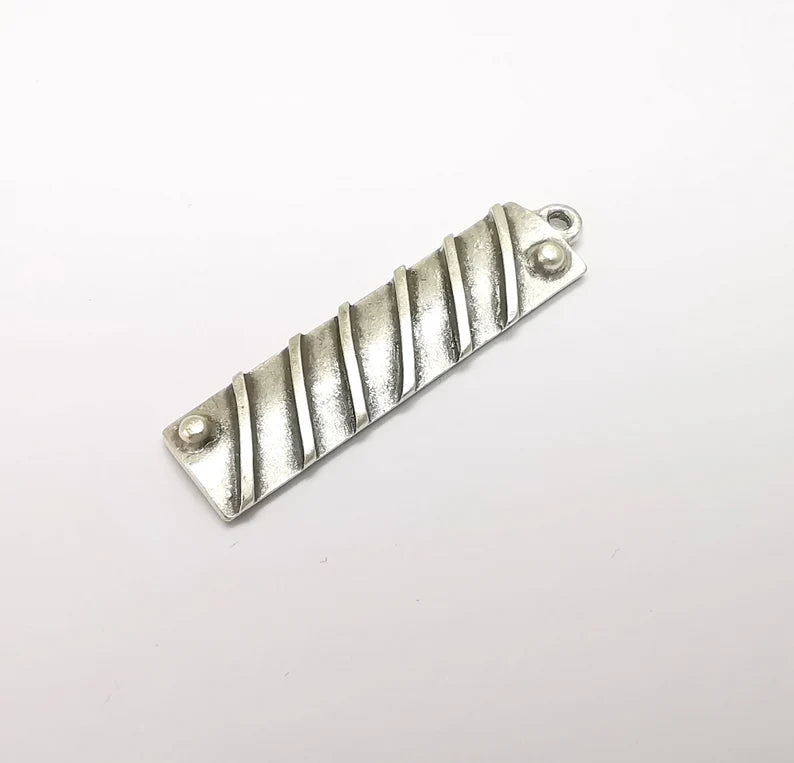 2 Silver Dangle Charms, Boho Charms, Stalactite Charms, Earring Charms, Silver Pendant, Necklace Parts, Antique Silver Plated 42x10mm G35088