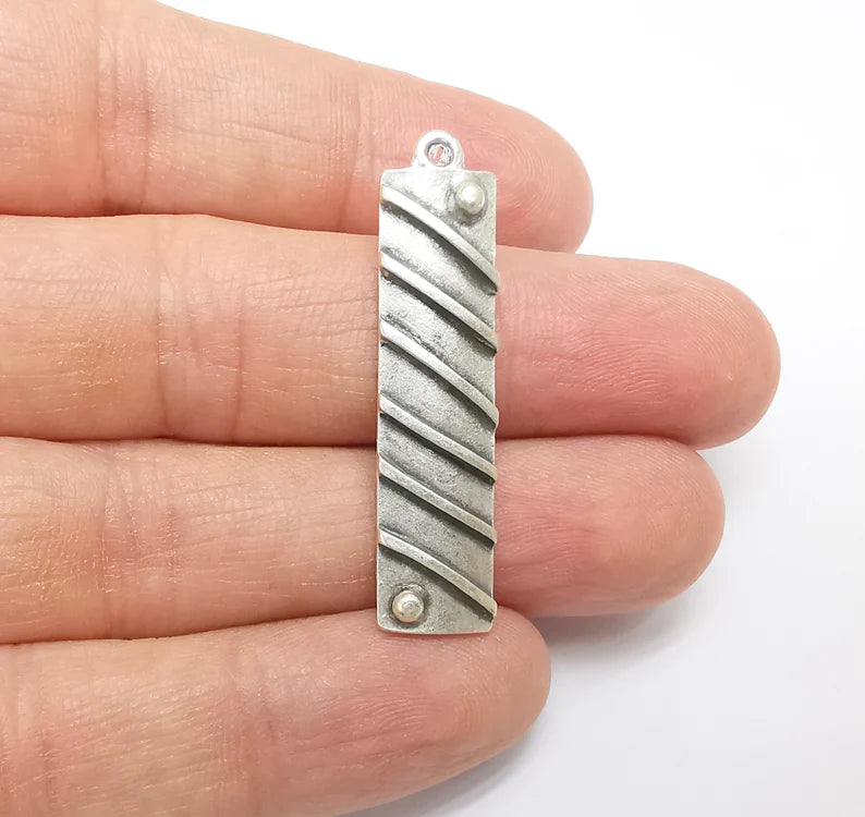 2 Silver Dangle Charms, Boho Charms, Stalactite Charms, Earring Charms, Silver Pendant, Necklace Parts, Antique Silver Plated 42x10mm G35088