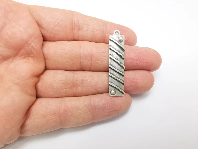 2 Silver Dangle Charms, Boho Charms, Stalactite Charms, Earring Charms, Silver Pendant, Necklace Parts, Antique Silver Plated 42x10mm G35088