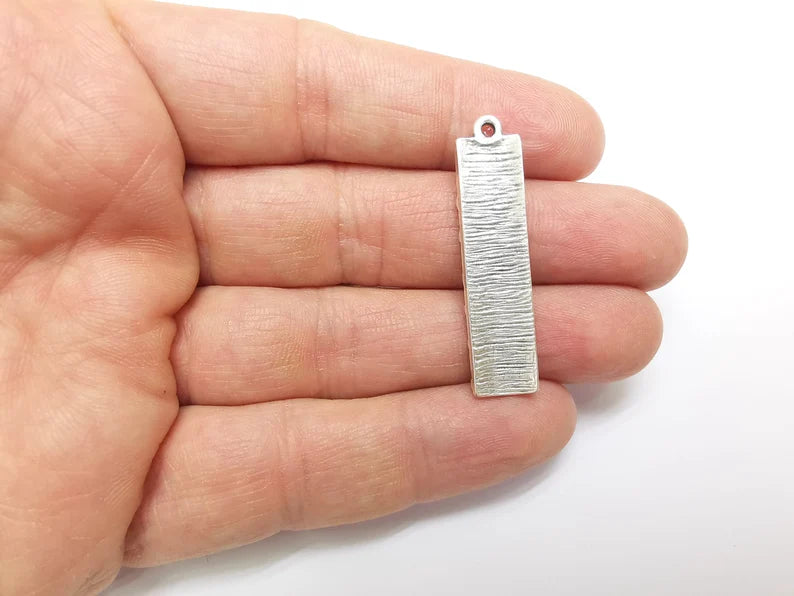 2 Silver Dangle Charms, Boho Charms, Stalactite Charms, Earring Charms, Silver Pendant, Necklace Parts, Antique Silver Plated 42x10mm G35088