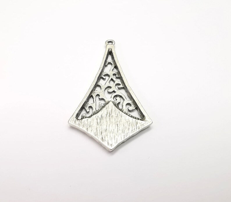 Silver Dangle Charms, Boho Charms, Stalactite Charms, Earring Charms, Silver Pendant, Necklace Parts, Antique Silver Plated 54x29mm G35086